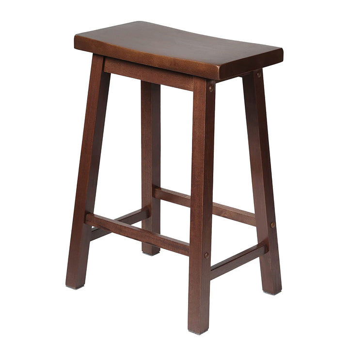 PJ Wood Classic Saddle Seat 24 Inch Kitchen Bar Counter Stool, Walnut (3 Pack) - VMInnovations