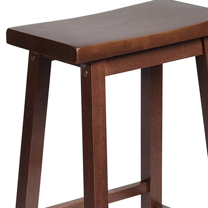 PJ Wood Classic Saddle Seat 24 Inch Kitchen Bar Counter Stool, Walnut (3 Pack) - VMInnovations