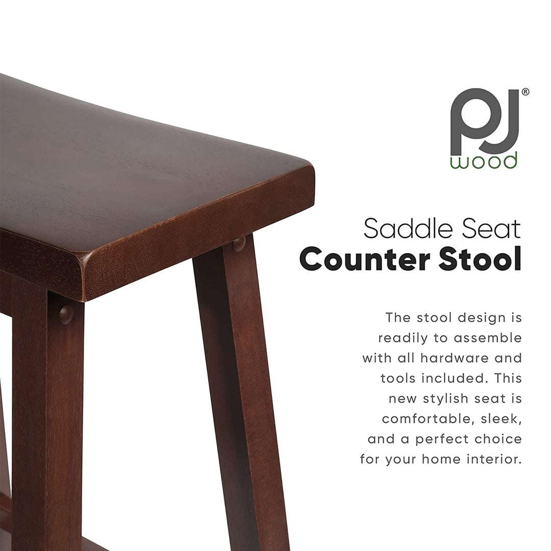 PJ Wood Classic Saddle Seat 24 Inch Kitchen Bar Counter Stool, Walnut (3 Pack) - VMInnovations
