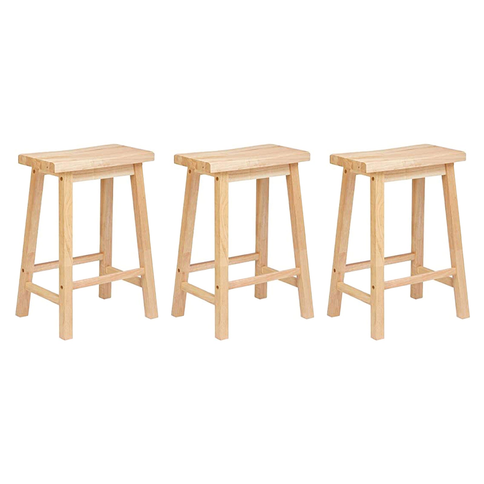 PJ Wood Classic 24 Inch Saddle Seat Kitchen Bar Counter Stool, Natural (3 Pack) - VMInnovations