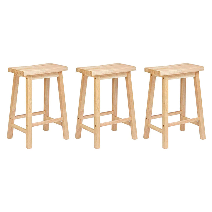 PJ Wood Classic 24 Inch Saddle Seat Kitchen Bar Counter Stool, Natural (3 Pack) - VMInnovations