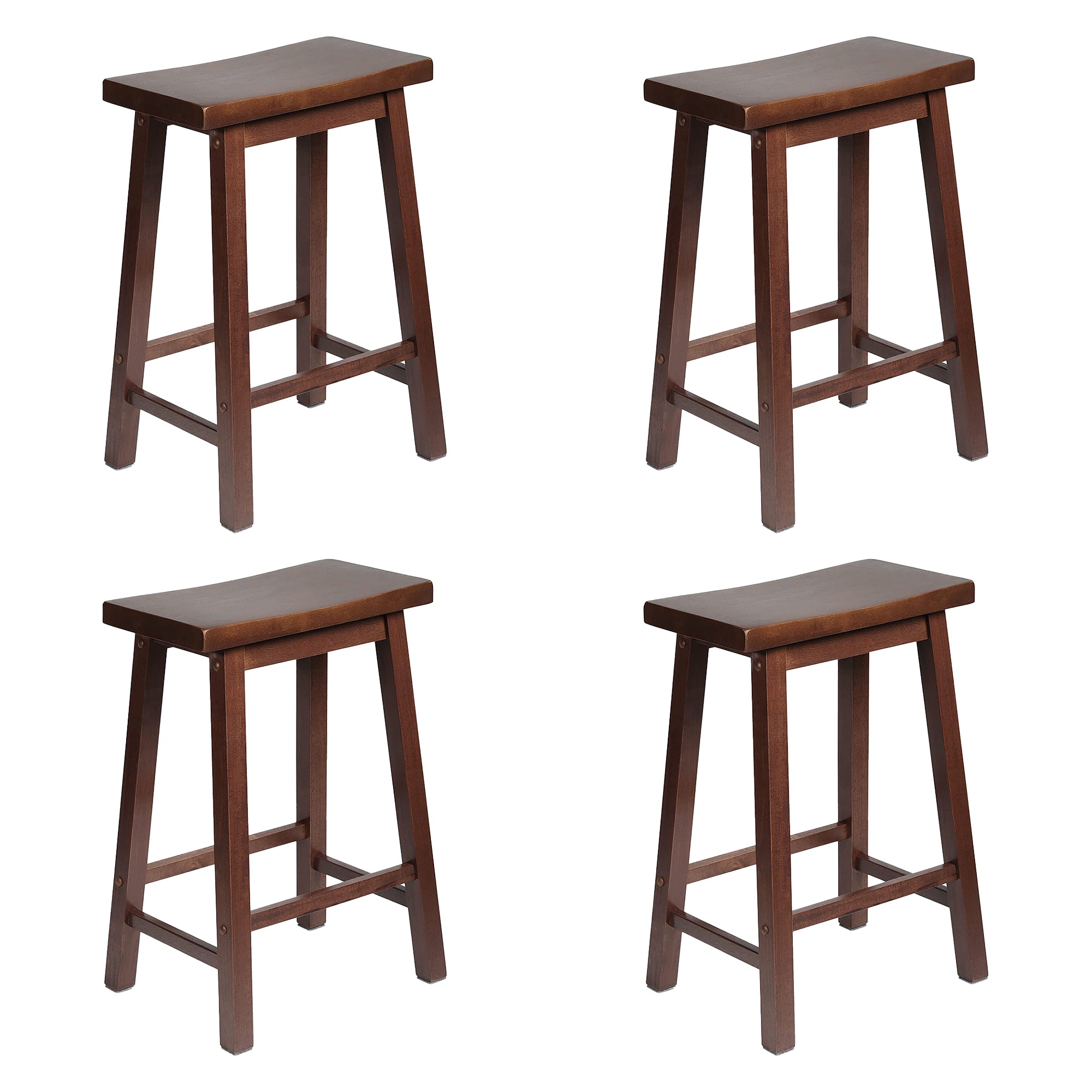 PJ Wood Classic Saddle Seat 24 Inch Kitchen Bar Counter Stool, Walnut (4 Pack) - VMInnovations