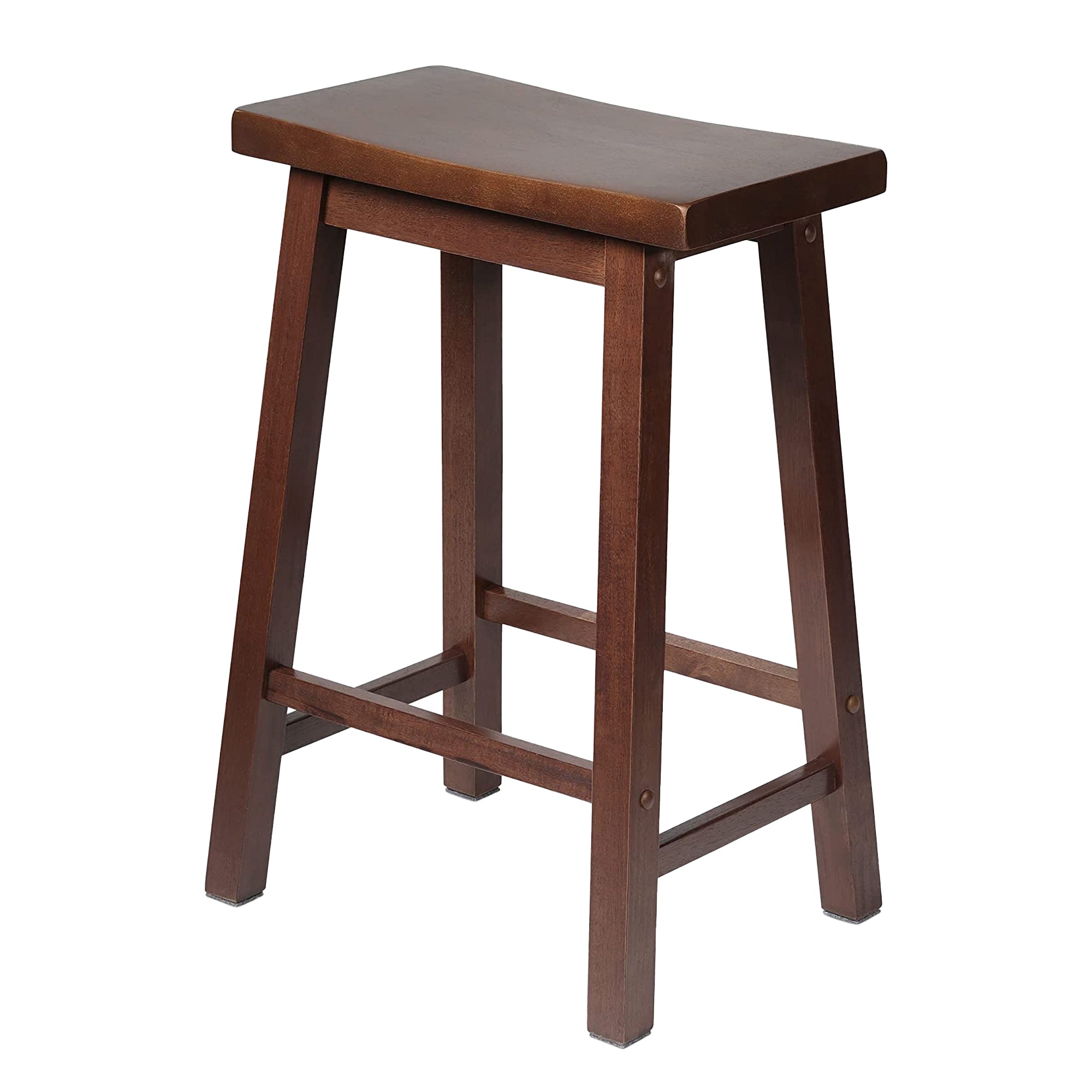 PJ Wood Classic Saddle Seat 24 Inch Kitchen Bar Counter Stool, Walnut (4 Pack) - VMInnovations