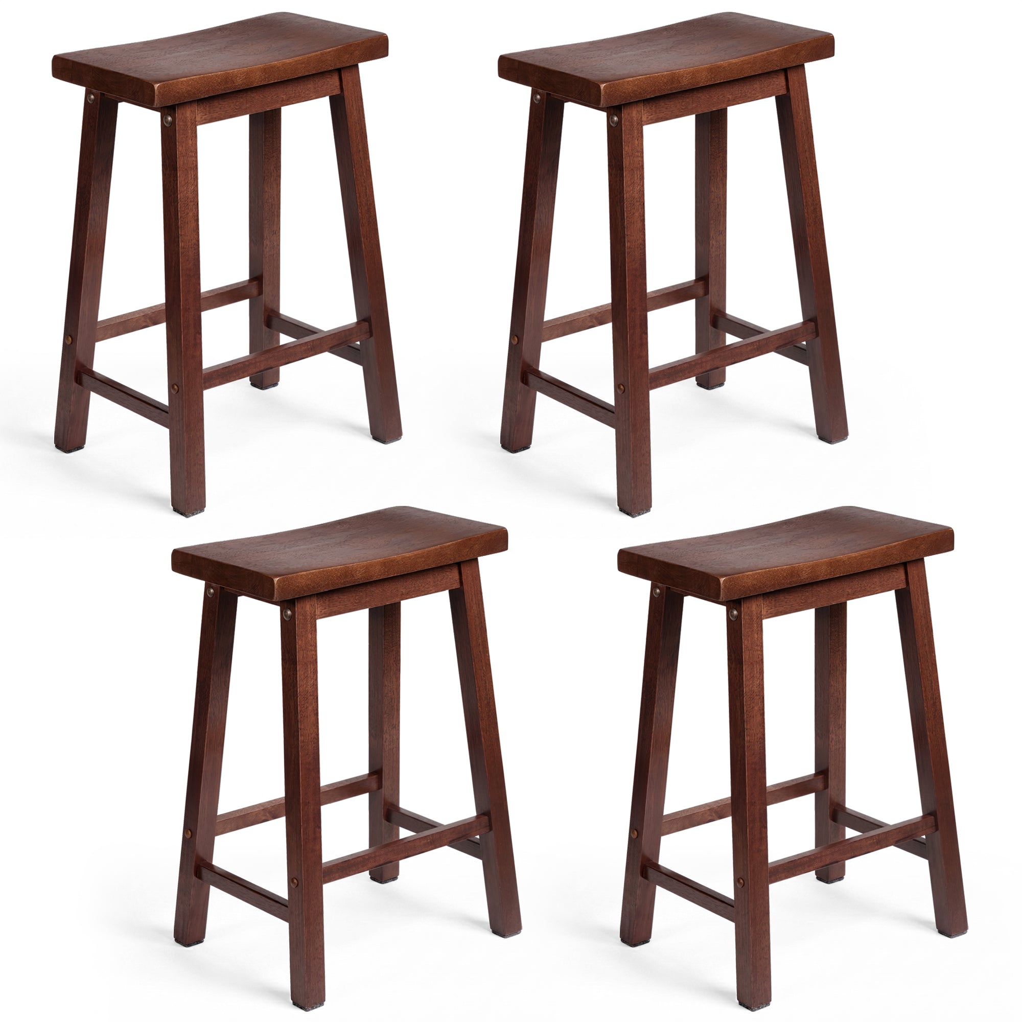 PJ Wood Classic Saddle Seat 24 Inch Kitchen Bar Counter Stool, Walnut (4 Pack) - VMInnovations
