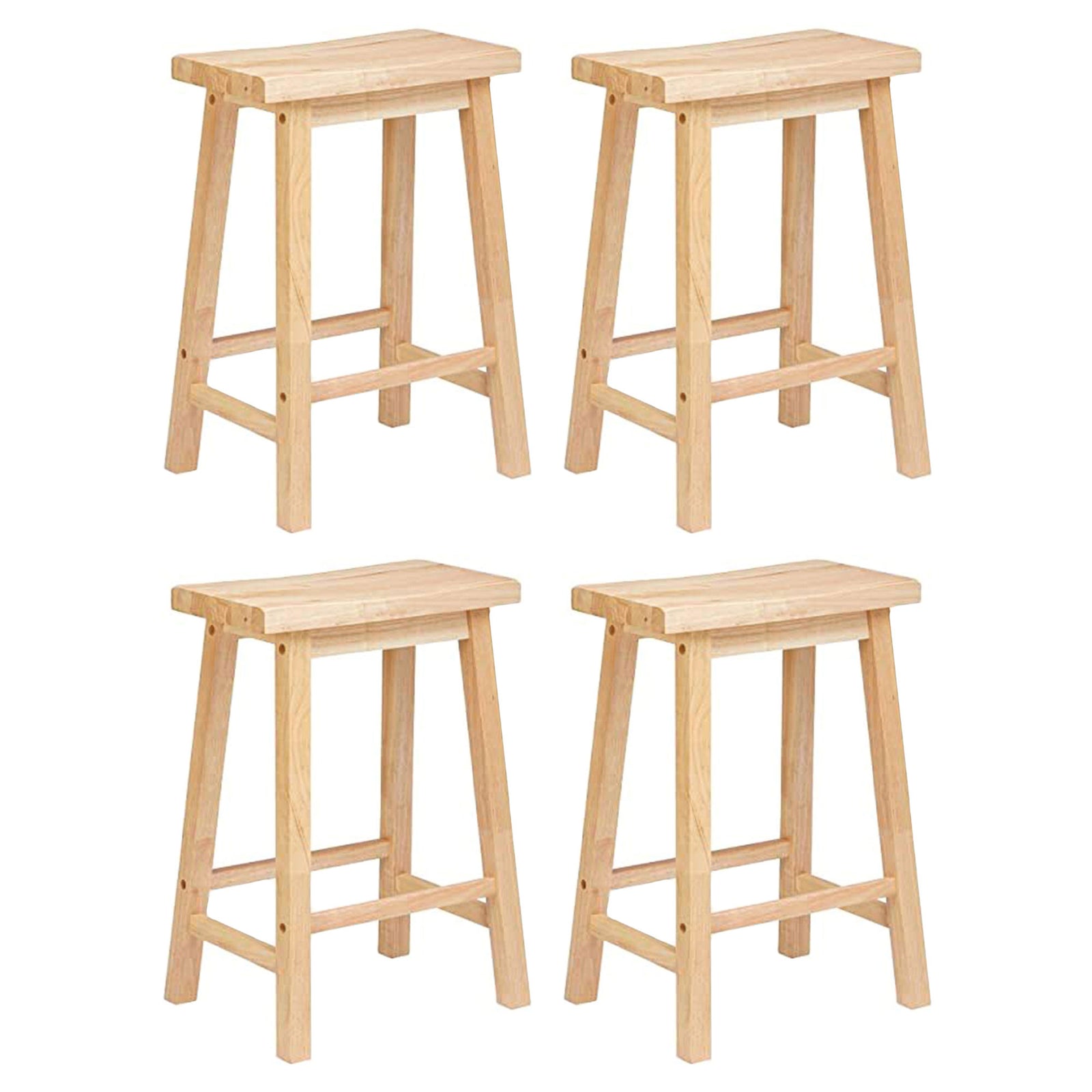 PJ Wood Classic 24 Inch Saddle Seat Kitchen Bar Counter Stool, Natural (4 Pack) - VMInnovations
