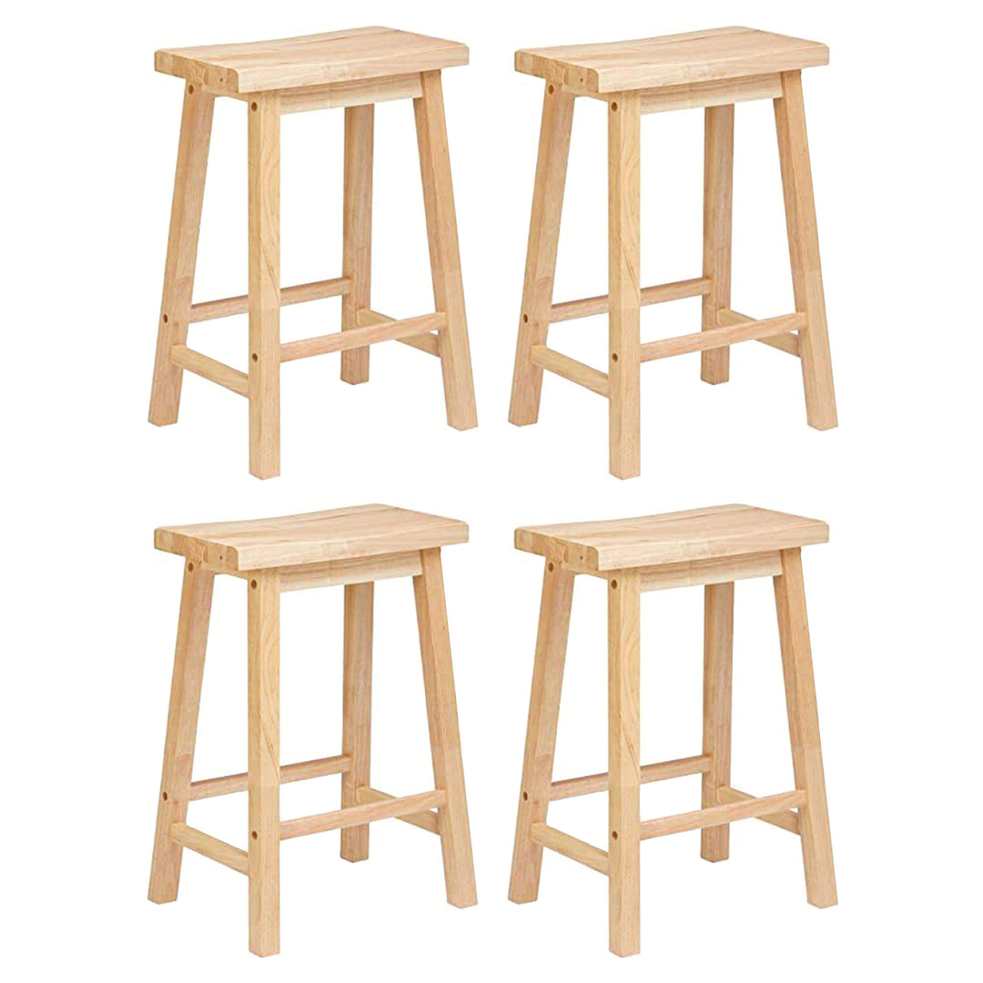 PJ Wood Classic 24 Inch Saddle Seat Kitchen Bar Counter Stool, Natural (4 Pack) - VMInnovations