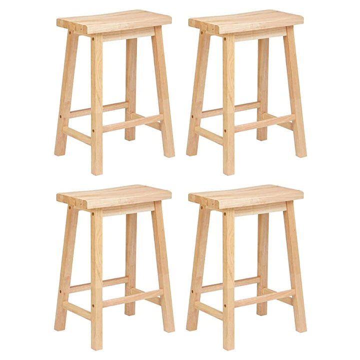 PJ Wood Classic 24 Inch Saddle Seat Kitchen Bar Counter Stool, Natural (4 Pack) - VMInnovations