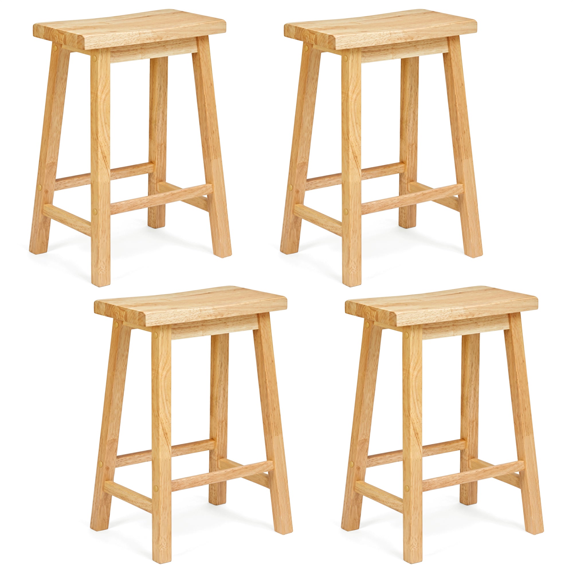 PJ Wood Classic 24 Inch Saddle Seat Kitchen Bar Counter Stool, Natural (4 Pack) - VMInnovations