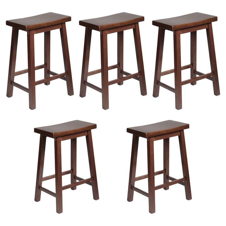 PJ Wood Classic Saddle Seat 24 Inch Kitchen Bar Counter Stool, Walnut (5 Pack) - VMInnovations