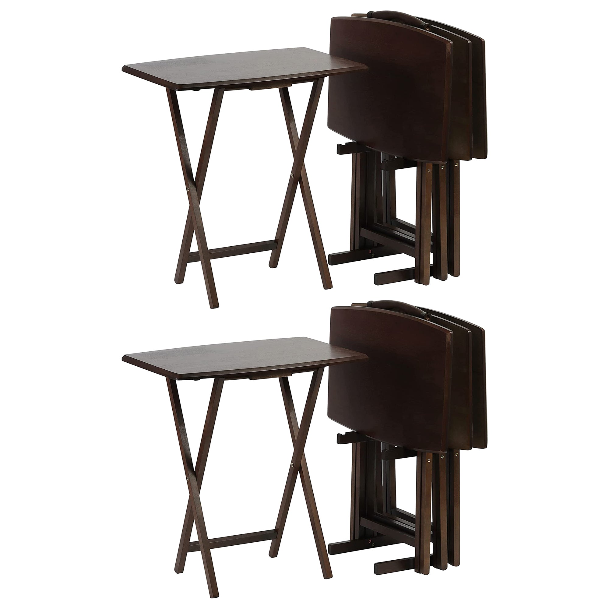 PJ Wood Folding TV Tray Tables with Compact Storage Rack, Walnut (10 Piece Set) - VMInnovations