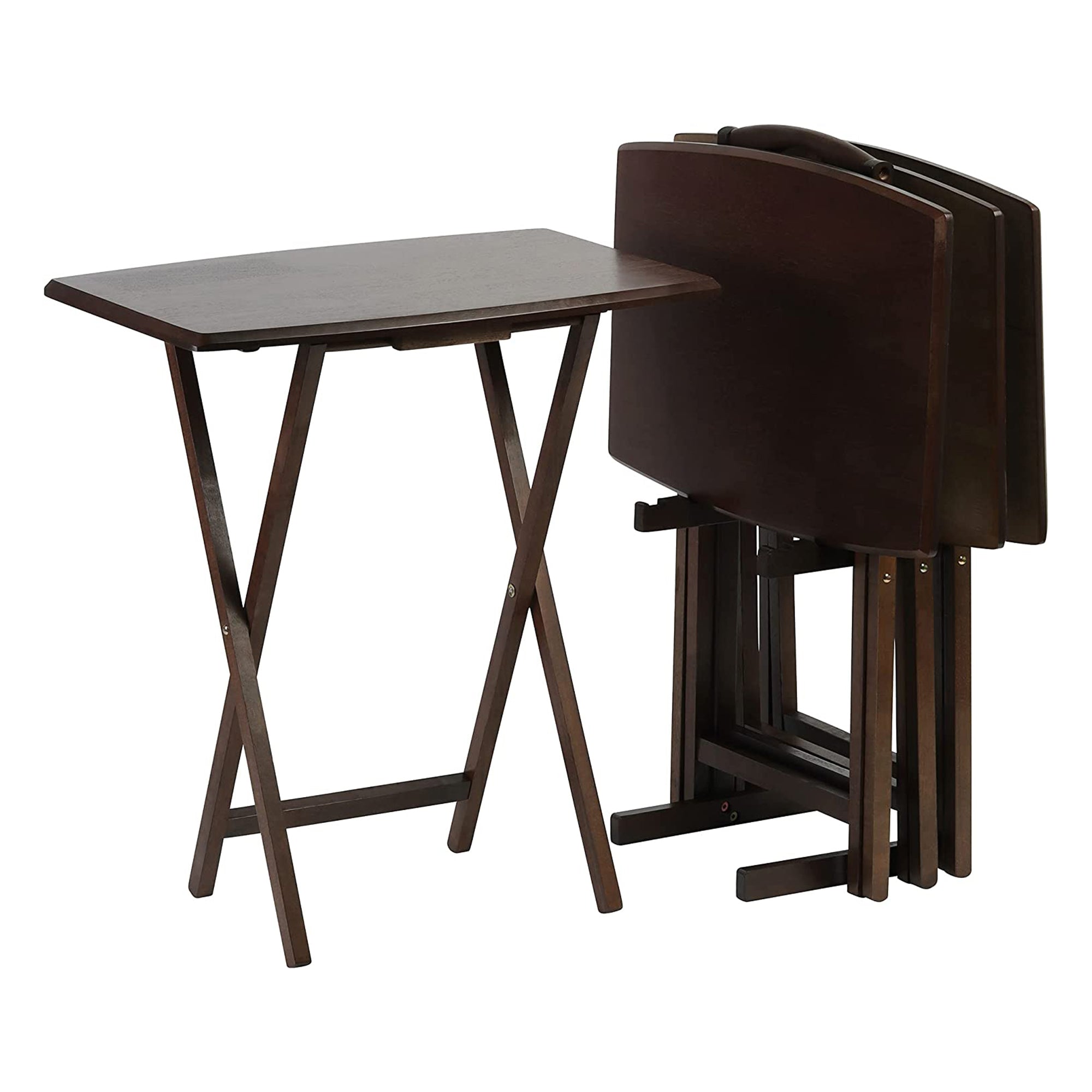 PJ Wood Folding TV Tray Tables with Compact Storage Rack, Walnut (10 Piece Set) - VMInnovations