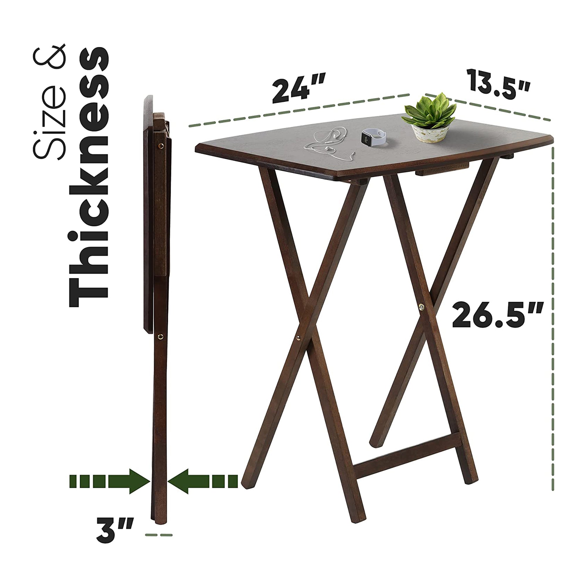 PJ Wood Folding TV Tray Tables with Compact Storage Rack, Walnut (10 Piece Set) - VMInnovations