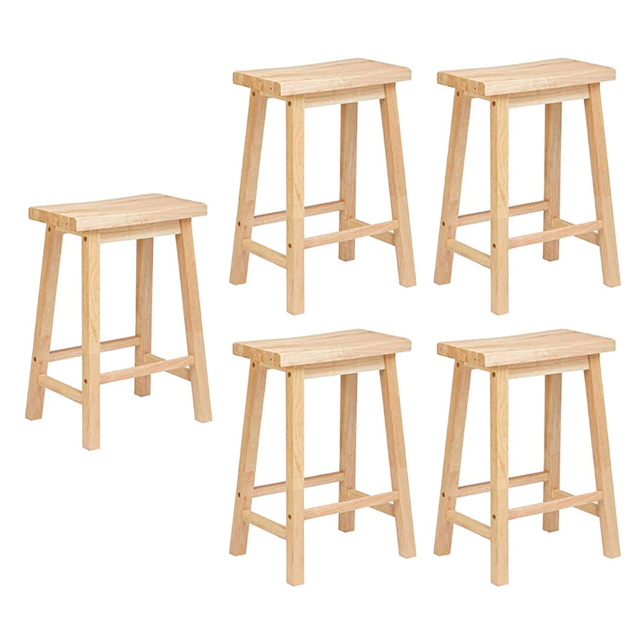 PJ Wood Classic 24 Inch Saddle Seat Kitchen Bar Counter Stool, Natural (5 Pack) - VMInnovations