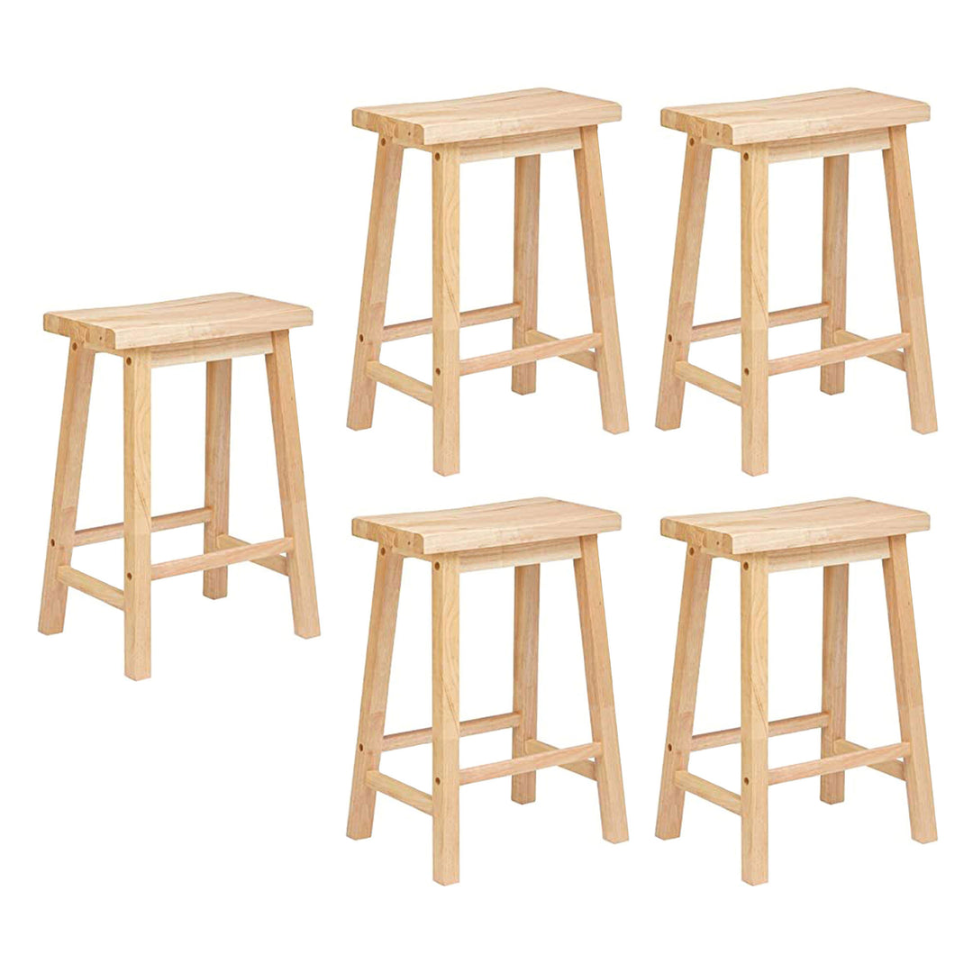 PJ Wood Classic 24 Inch Saddle Seat Kitchen Bar Counter Stool, Natural (5 Pack) - VMInnovations