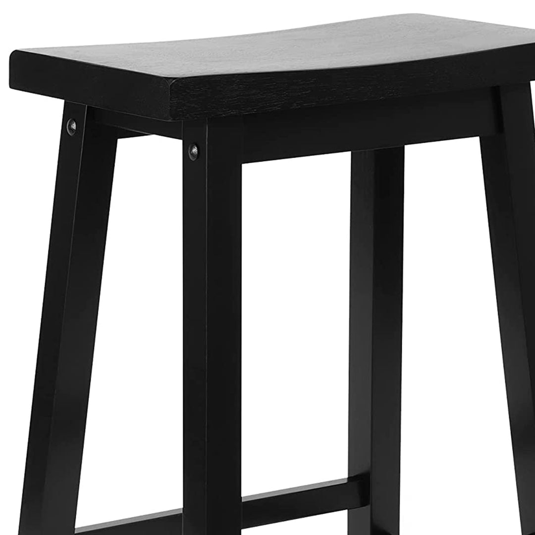 PJ Wood Classic 24 Inch Saddle Seat Kitchen Bar Counter Stool, Black (2 Pack) - VMInnovations