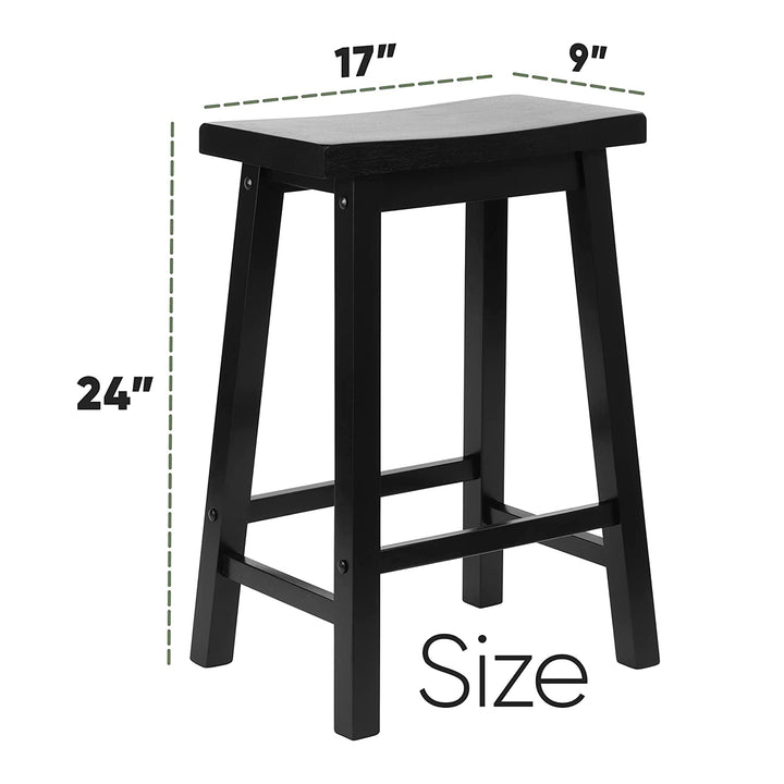 PJ Wood Classic 24 Inch Saddle Seat Kitchen Bar Counter Stool, Black (2 Pack) - VMInnovations