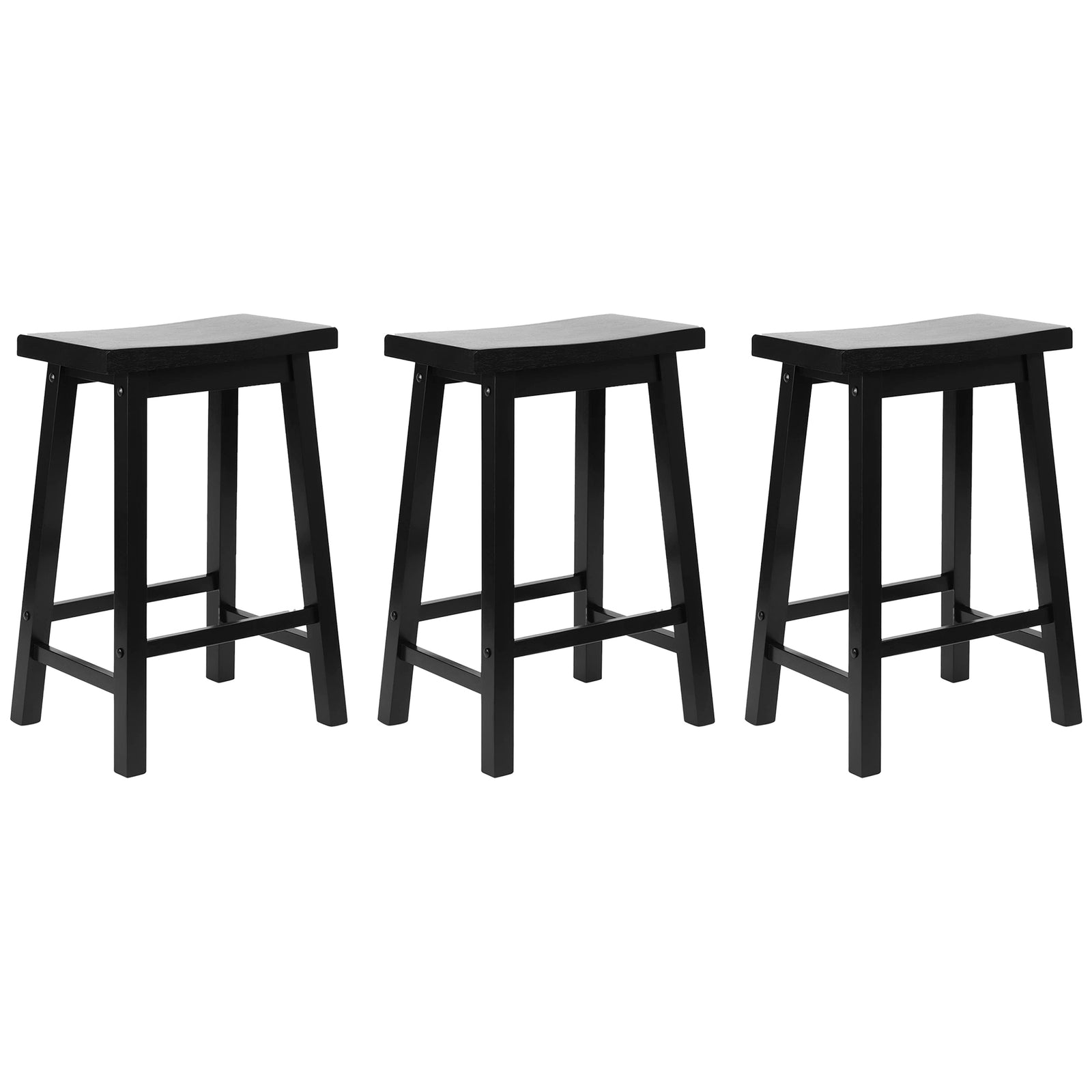 PJ Wood Classic Saddle Seat 24 Inch Kitchen Bar Counter Stool, Black (3 Pack) - VMInnovations