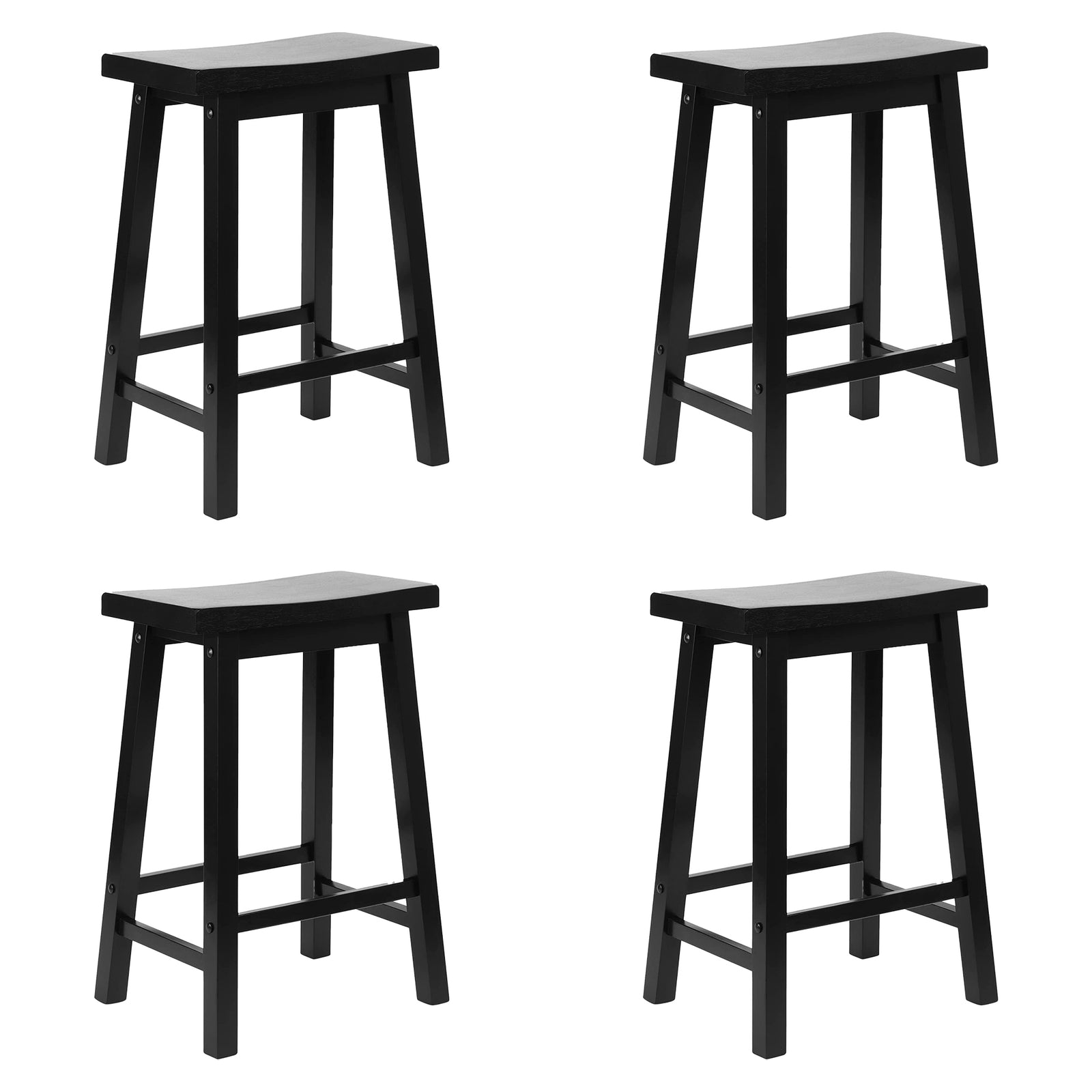PJ Wood Classic Saddle Seat 24 Inch Kitchen Bar Counter Stool, Black (4 Pack) - VMInnovations