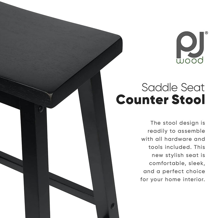 PJ Wood Classic Saddle Seat 24 Inch Kitchen Bar Counter Stool, Black (4 Pack) - VMInnovations
