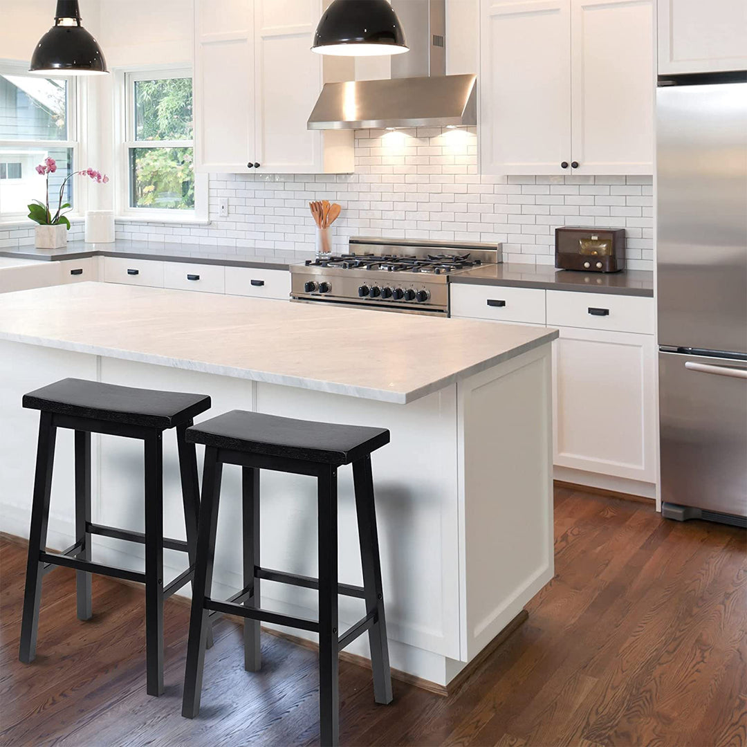 PJ Wood Classic Saddle Seat 24 Inch Kitchen Bar Counter Stool, Black (4 Pack) - VMInnovations