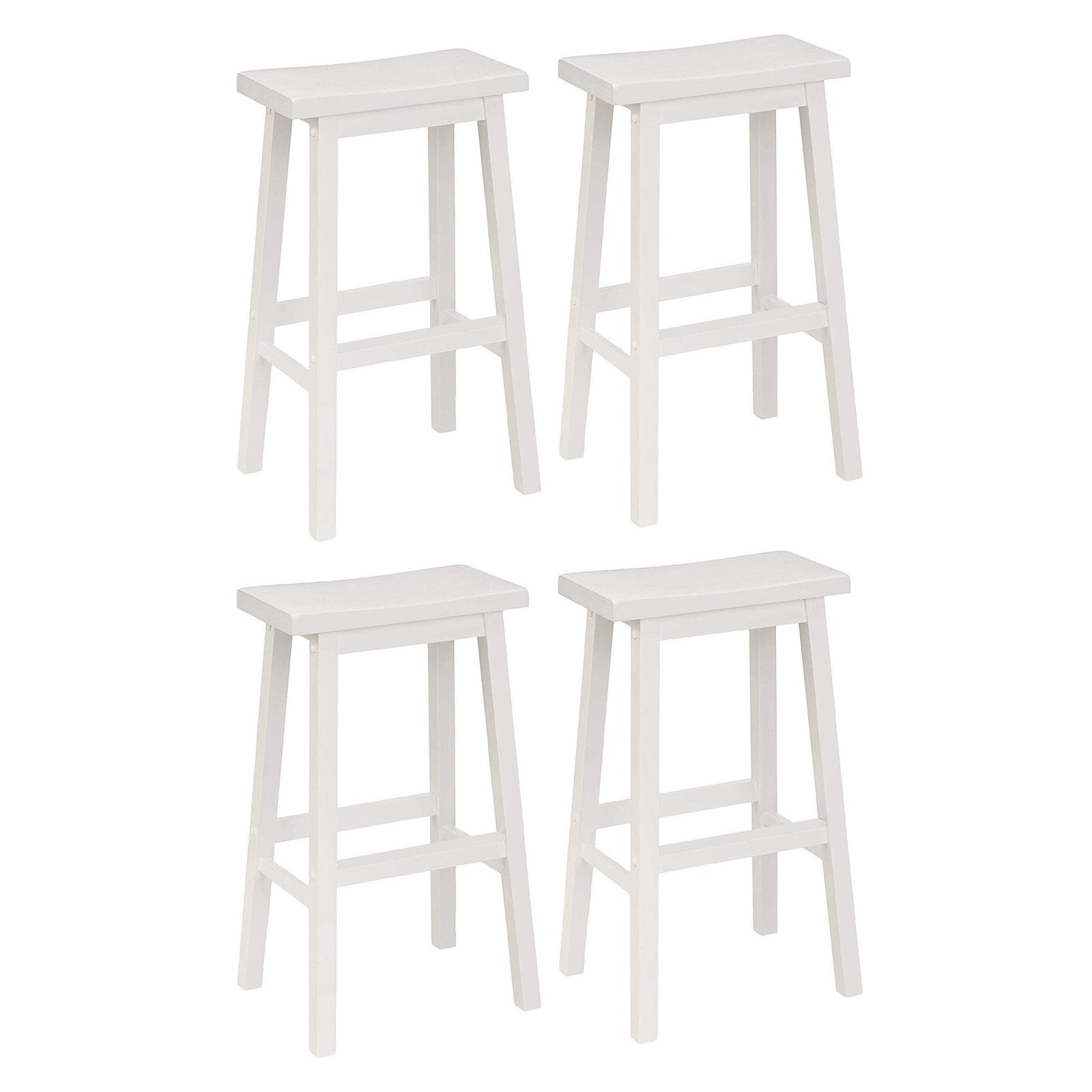 PJ Wood Classic 29 Inch Saddle Seat Kitchen Bar Counter Stool, White (4 Pack) - VMInnovations