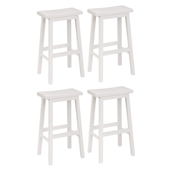 PJ Wood Classic 29 Inch Saddle Seat Kitchen Bar Counter Stool, White (4 Pack) - VMInnovations