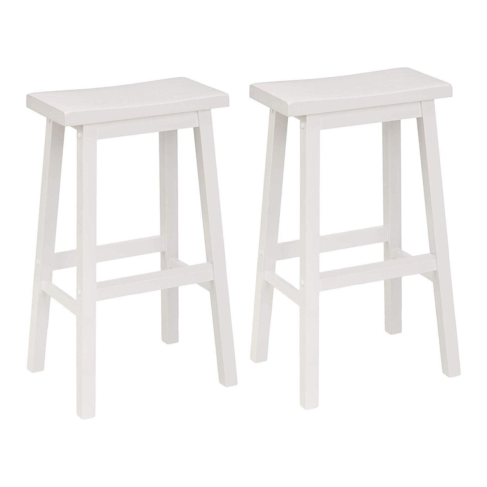 PJ Wood Classic 29 Inch Saddle Seat Kitchen Bar Counter Stool, White (4 Pack) - VMInnovations