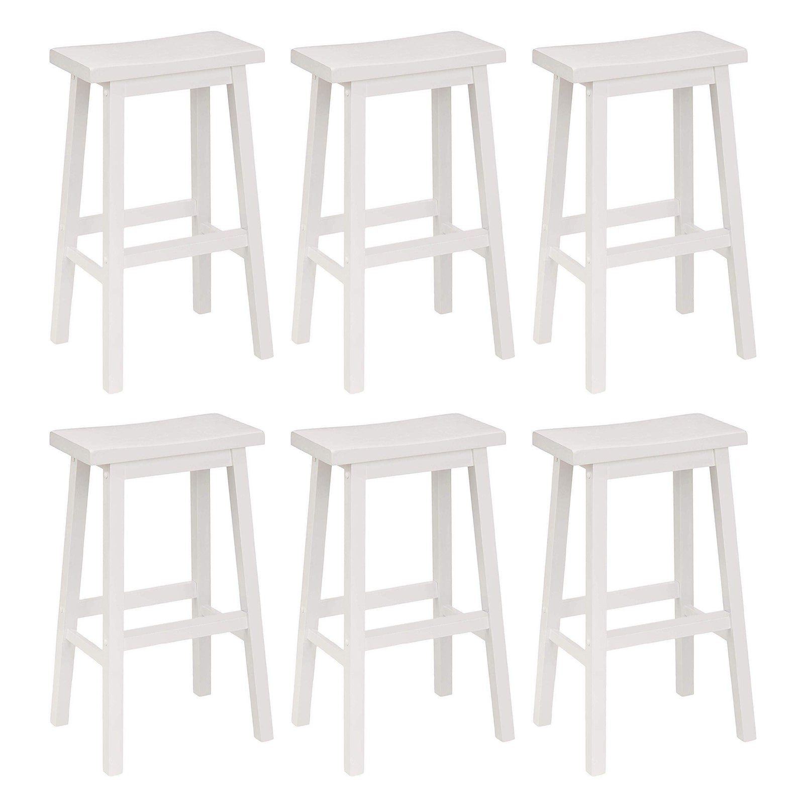 PJ Wood Classic 29 Inch Saddle Seat Kitchen Bar Counter Stool, White (6 Pack) - VMInnovations