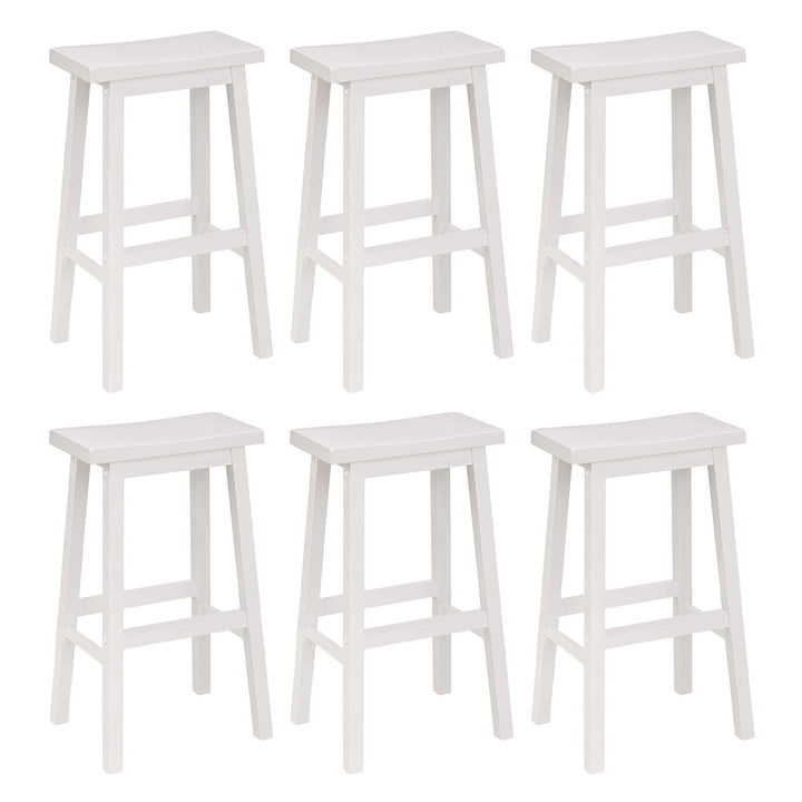 PJ Wood Classic 29 Inch Saddle Seat Kitchen Bar Counter Stool, White (6 Pack) - VMInnovations