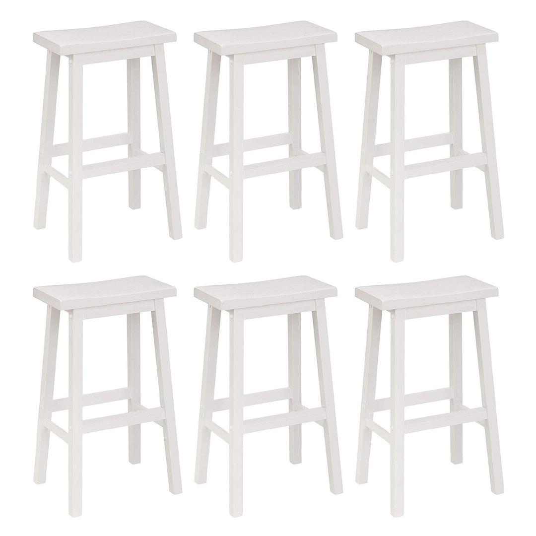 PJ Wood Classic 29 Inch Saddle Seat Kitchen Bar Counter Stool, White (6 Pack) - VMInnovations