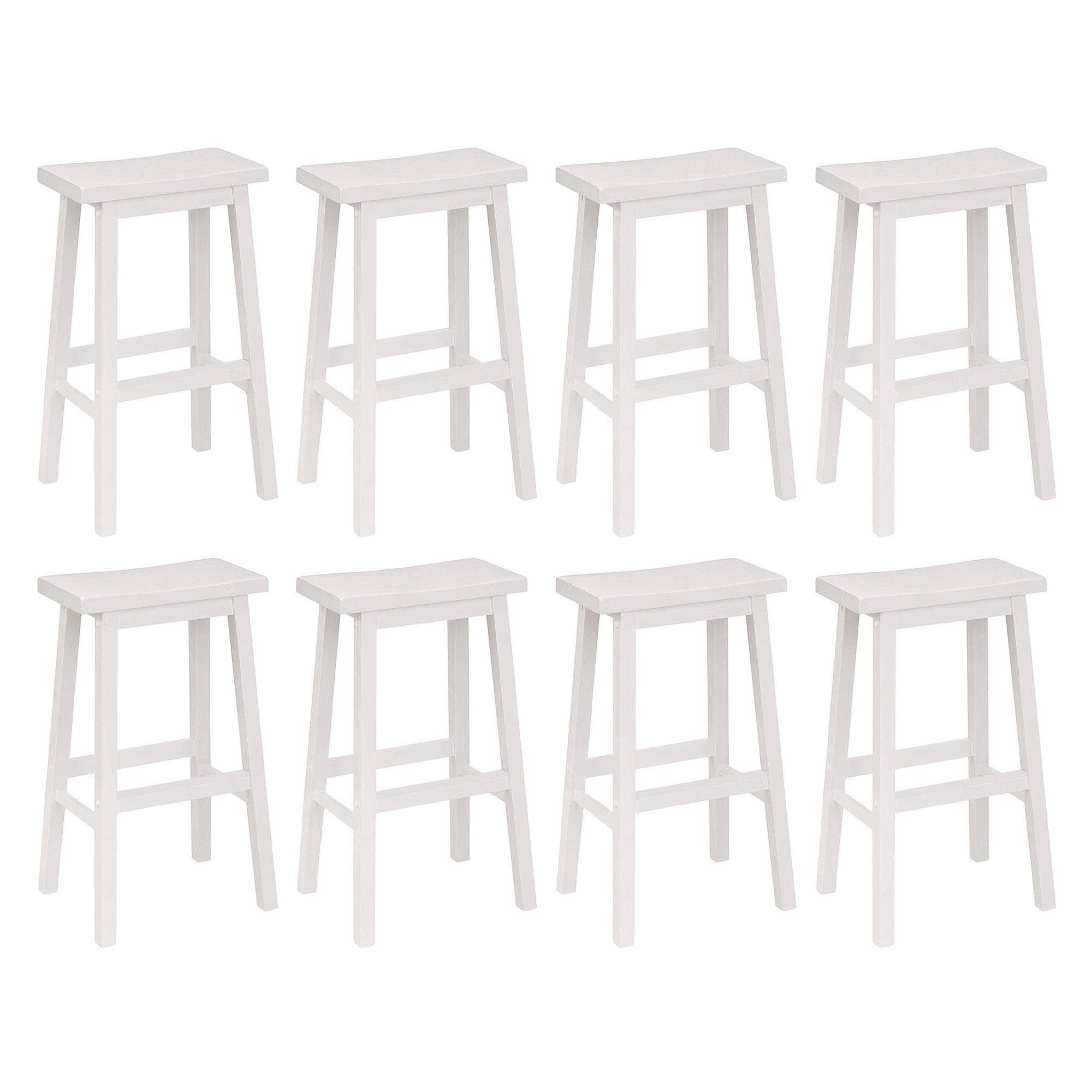 PJ Wood Classic 29 Inch Saddle Seat Kitchen Bar Counter Stool, White (8 Pack)