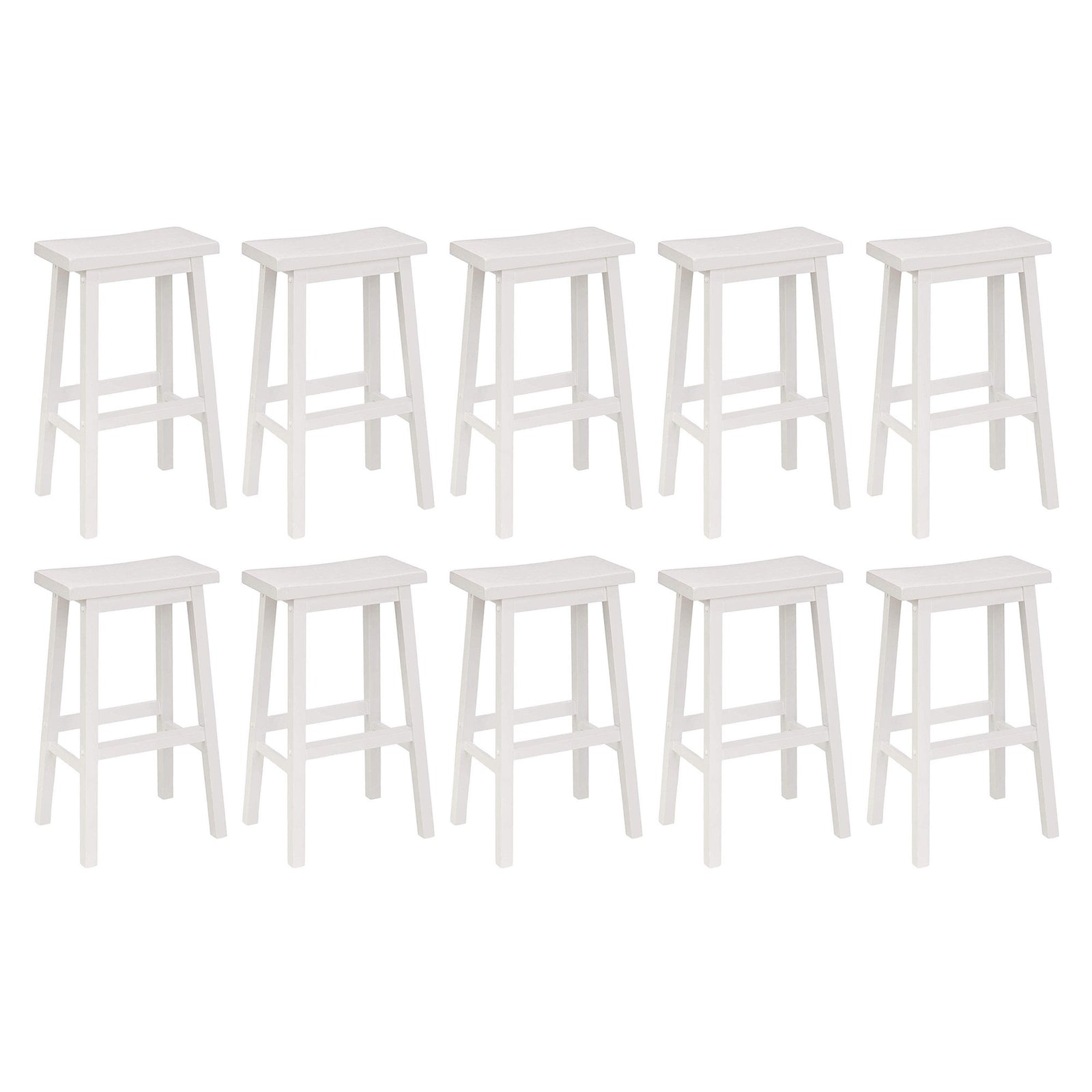 PJ Wood Classic 29 Inch Saddle Seat Kitchen Bar Counter Stool, White (10 Pack) - VMInnovations
