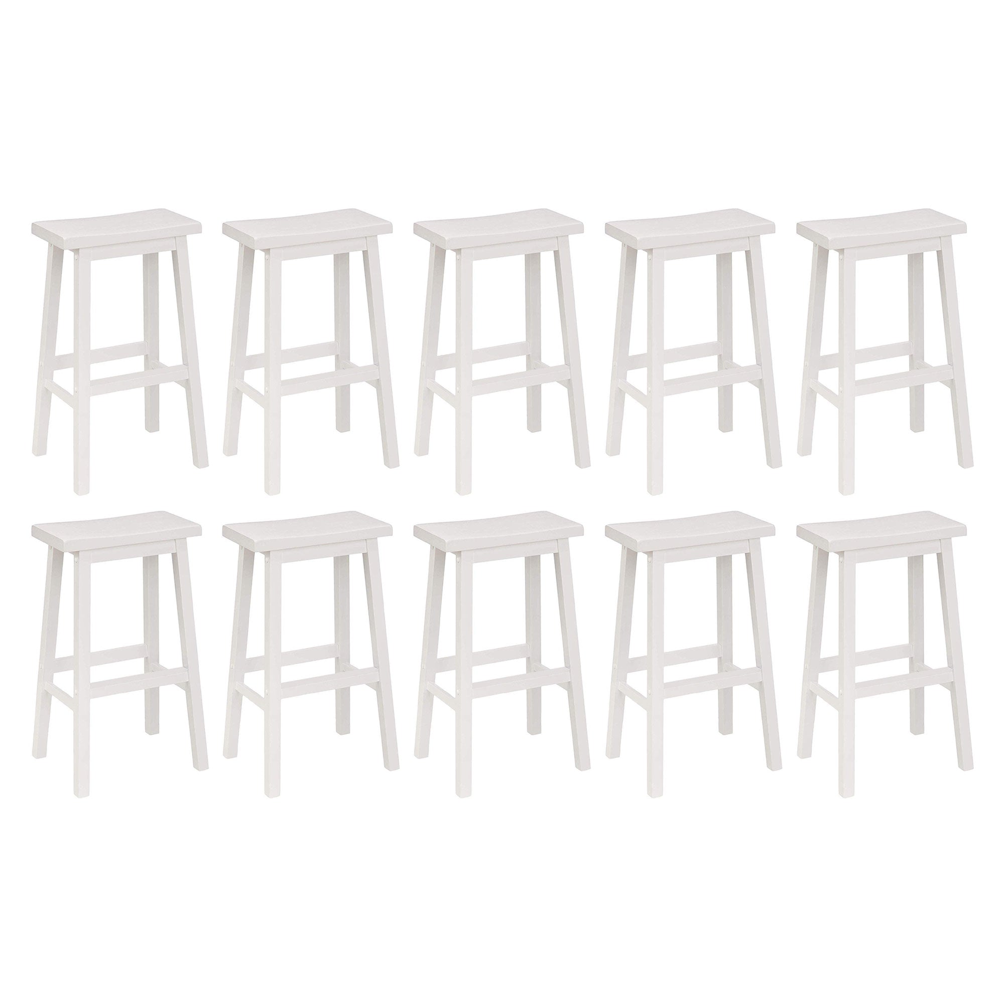 PJ Wood Classic 29 Inch Saddle Seat Kitchen Bar Counter Stool, White (10 Pack) - VMInnovations
