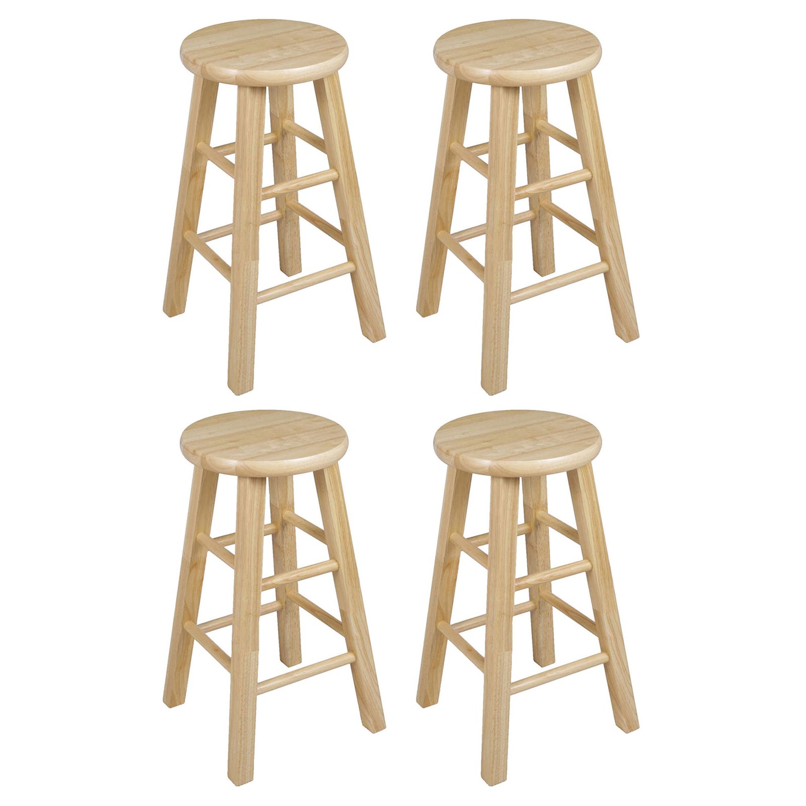 PJ Wood Classic Round Seat 24" Tall Kitchen Counter Stools, Natural (Set of 4) - VMInnovations