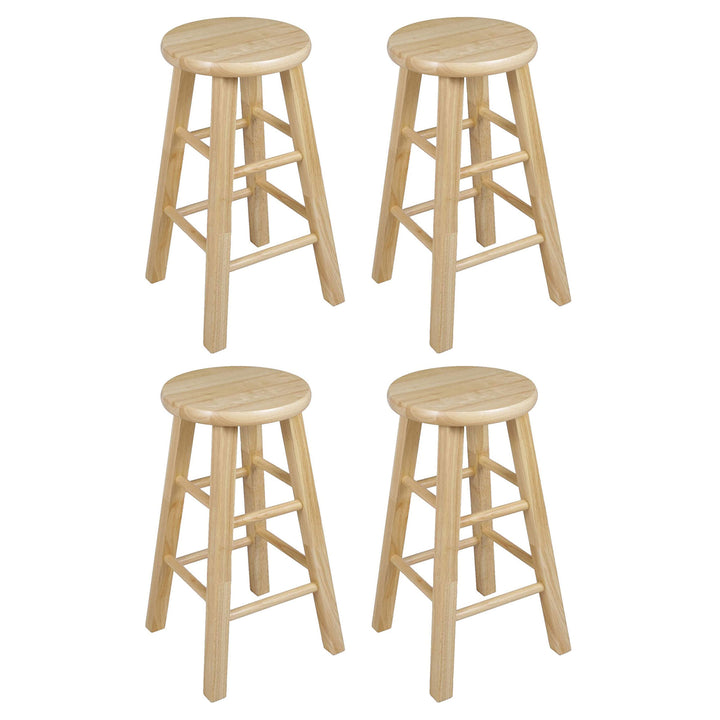 PJ Wood Classic Round Seat 24" Tall Kitchen Counter Stools, Natural (Set of 4) - VMInnovations