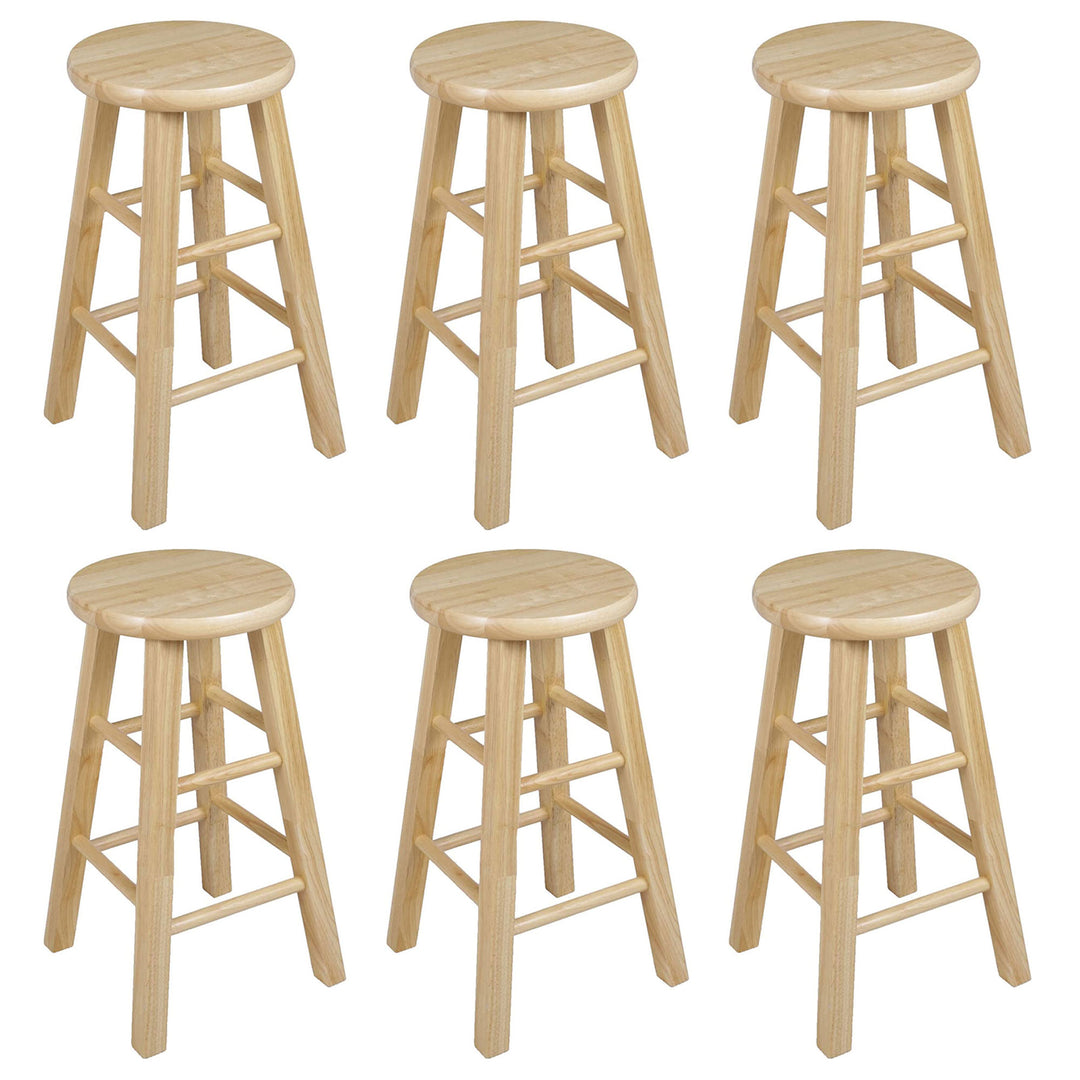 PJ Wood Classic Round Seat 24" Tall Kitchen Counter Stools, Natural (Set of 6) - VMInnovations