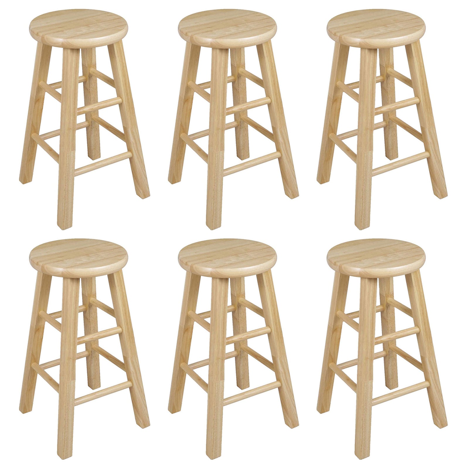PJ Wood Classic Round Seat 24" Tall Kitchen Counter Stools, Natural (Set of 6) - VMInnovations