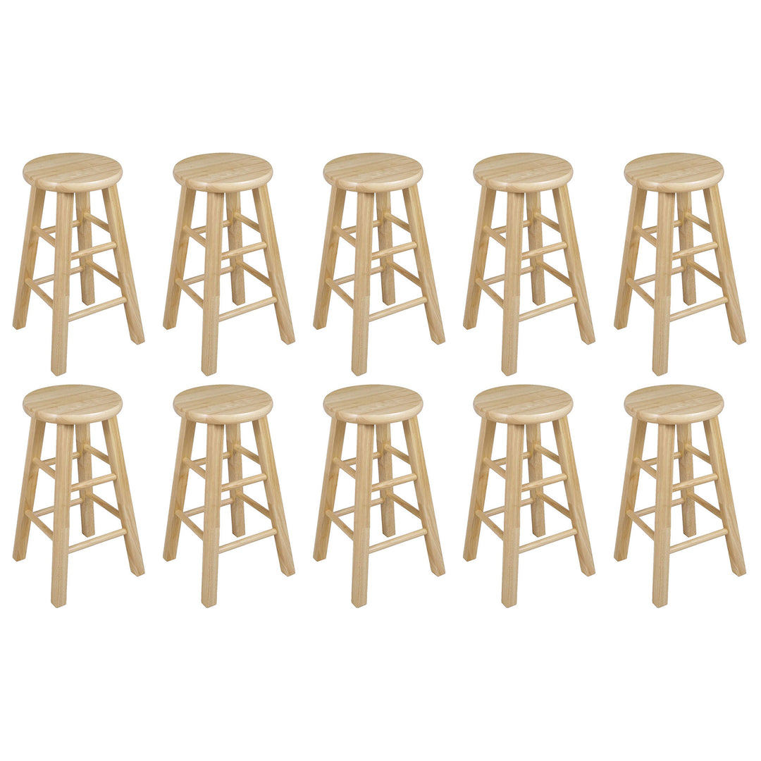 PJ Wood Classic Round Seat 24" Tall Kitchen Counter Stools, Natural (Set of 10) - VMInnovations