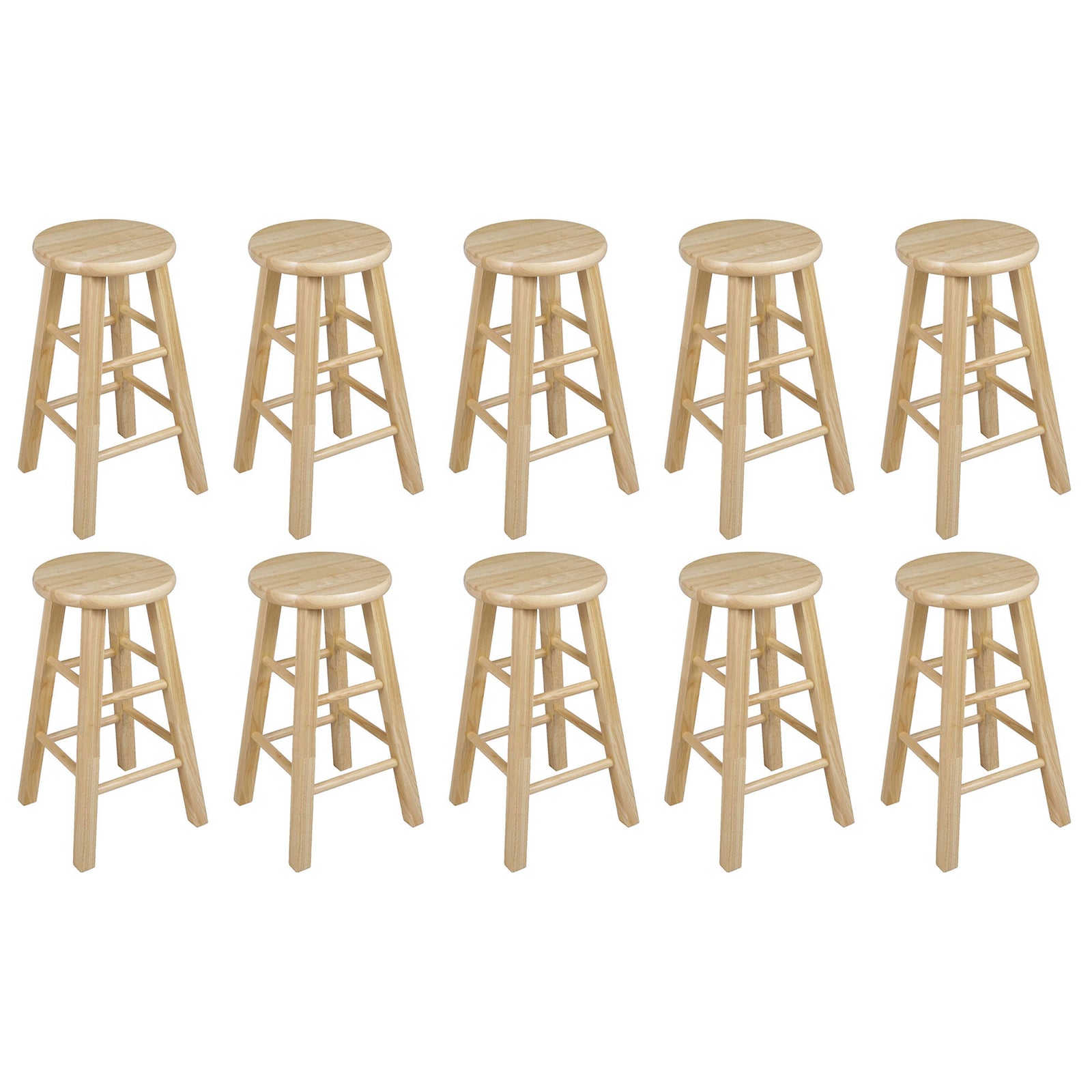 PJ Wood Classic Round Seat 24" Tall Kitchen Counter Stools, Natural (Set of 10) - VMInnovations