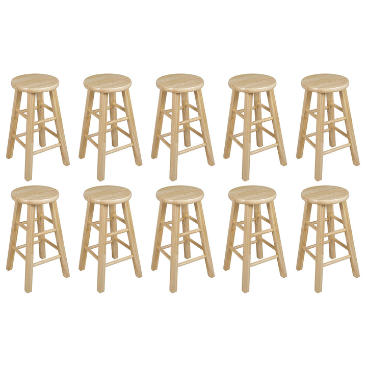 PJ Wood Classic Round Seat 24" Tall Kitchen Counter Stools, Natural (Set of 10) - VMInnovations