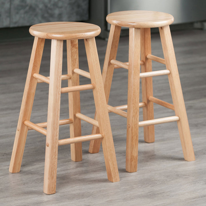 PJ Wood Classic Round Seat 24" Tall Kitchen Counter Stools, Natural (Set of 10) - VMInnovations