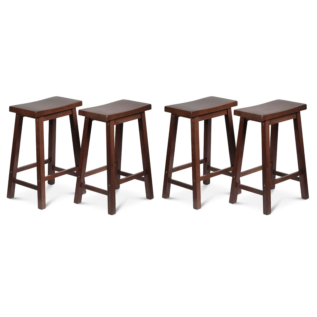 PJ Wood Classic Saddle Seat 24" Tall Kitchen Counter Stools, Walnut (Set of 4) - VMInnovations
