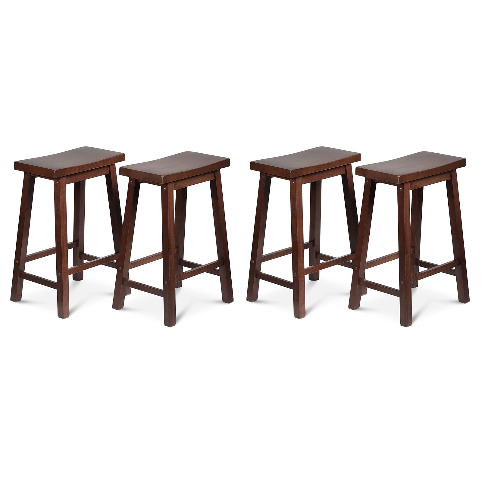 PJ Wood Classic Saddle Seat 24" Tall Kitchen Counter Stools, Walnut (Set of 4) - VMInnovations