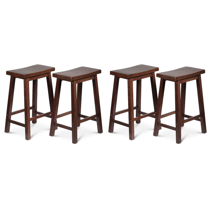 PJ Wood Classic Saddle Seat 24" Tall Kitchen Counter Stools, Walnut (Set of 4) - VMInnovations