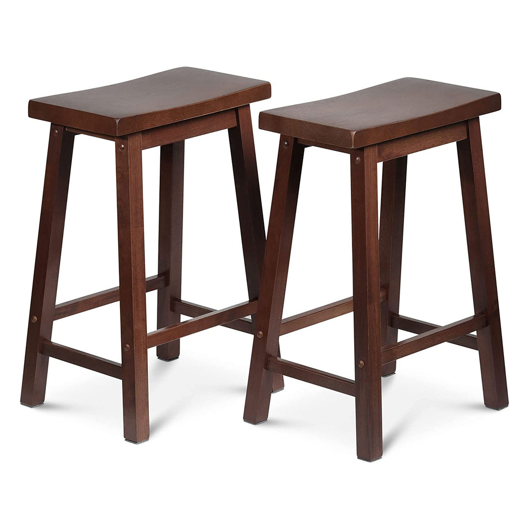 PJ Wood Classic Saddle Seat 24" Tall Kitchen Counter Stools, Walnut (Set of 4) - VMInnovations