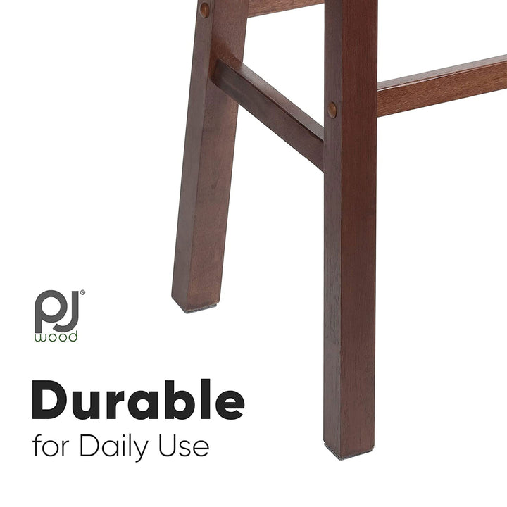PJ Wood Classic Saddle Seat 24" Tall Kitchen Counter Stools, Walnut (Set of 4) - VMInnovations