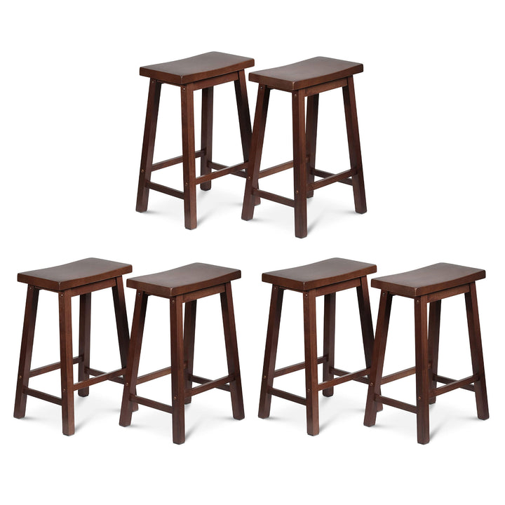 PJ Wood Classic Saddle Seat 24" Tall Kitchen Counter Stools, Walnut (Set of 6) - VMInnovations