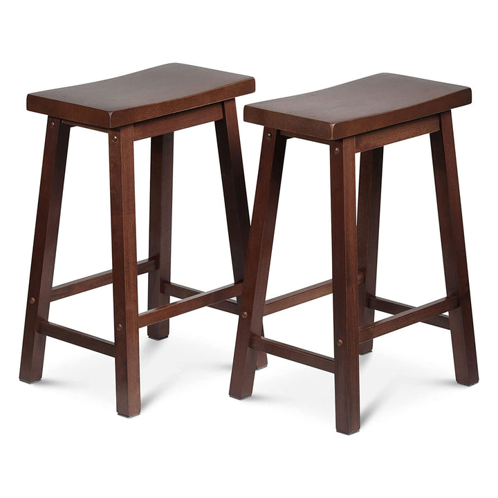 PJ Wood Classic Saddle Seat 24" Tall Kitchen Counter Stools, Walnut (Set of 6) - VMInnovations