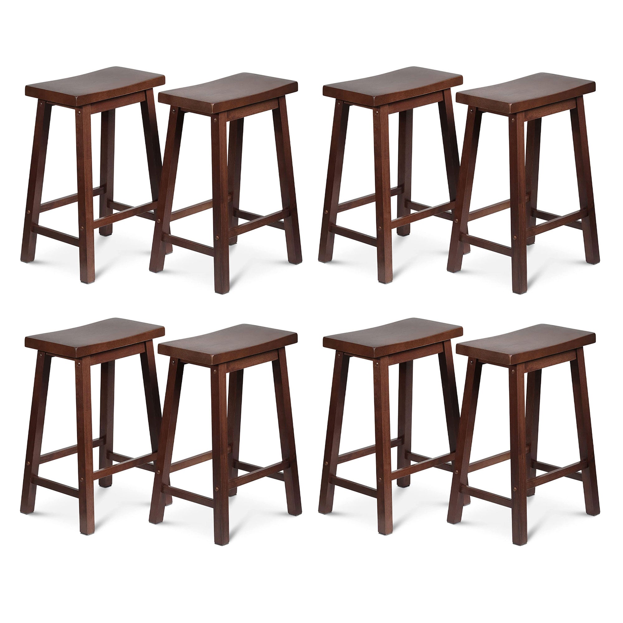 PJ Wood Classic Saddle Seat 24" Tall Kitchen Counter Stools, Walnut (Set of 8)