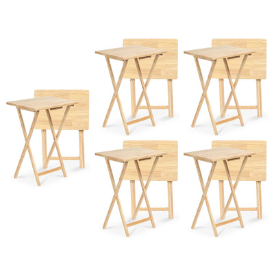 PJ Wood Folding Portable TV Snack Tray Table with Natural Finish (10 Piece Set)